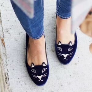 Charlotte Olympia Kitty Cat Flats Size 36 Black Gold